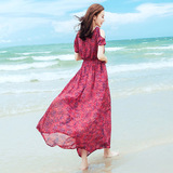 夏季新品女装裙子露肩雪纺大码连衣裙波西米亚泰国海边度假沙滩裙