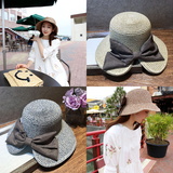 韩国夏季新款大蝴蝶结遮阳帽子女士夏天度假防晒沙滩帽可折叠草帽