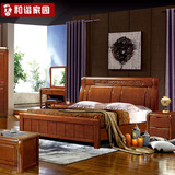 新款橡木实木床 双人床 1.8/1.5米储物高箱床 中式简约床 包邮