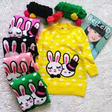爆款 贝蕾地 2013新款 韩版女童套头小兔长款毛衣 带围巾 5色