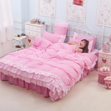 韩版蕾丝公主风床裙式纯色四件套床上用品1.51.8米冬季双人床单式