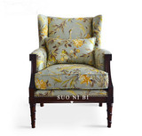 欧美式乡村风格新古典实木雕花老虎椅单人复古客厅布艺印花沙发