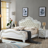 欧式白色全实木床橡木真皮床软靠背雕花厚重款卧室双人婚床1.8米