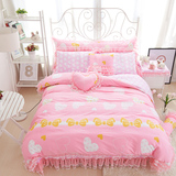 韩式蕾丝花边可爱卡通纯棉粉红色床上用品四件套全棉床单1.5m床品