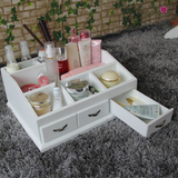 MM最爱 创意韩国桌面化妆品收纳盒木质抽屉收纳箱 白色大号首饰盒