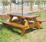 实木家具松木碳化桌椅连体桌防腐桌椅户外休闲桌庭院桌特价  包邮