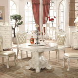 欧式餐桌大理石餐桌椅组合实木餐桌白色圆桌1.2/1.3/1.5米饭桌