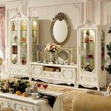 欧式玻璃酒柜带抽屉 单门双门 象牙白实木 雕花描箔金法式家具