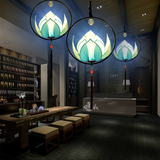 新中式布艺吊灯餐厅酒店铁艺荷花莲花创意布艺术过道灯具复古灯笼