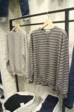 正品韩国东大门进口男装代购2016新款春装经典帅气细条纹灰色卫衣