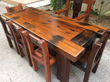 老船木餐桌椅组合简约休闲茶桌实木复古餐台饭桌仿古六人长方形桌
