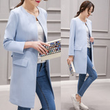 2016秋季韩版中长款风衣女士 显瘦棉麻时尚茧型长西装外套 潮