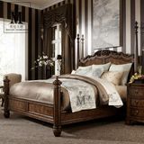 美式高档实木立柱双人床  欧式古典雕刻1.8米床婚床 精致风格家具