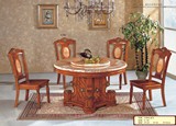 顺德大理石实木餐桌家具 橡木桌椅旋转组合 欧式餐厅红龙玉家具