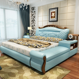 欧式榻榻米皮床1.8米双人床真皮床现代简约欧式储物床软床婚床