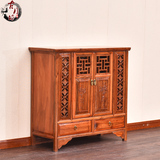 中式古典仿古实木鞋柜玄关柜门厅柜雕花实用两门两斗储物柜多用柜