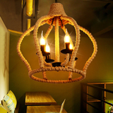 法式田园皇冠麻绳吊灯创意个性loft复古工业风咖啡厅酒吧餐厅吊灯