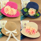 草帽子女夏天盆帽可折叠韩国花朵渔夫帽度假遮阳帽防晒沙滩帽海边