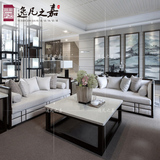 新中式实木沙发床组合现代小户型客厅布艺仿古样板房售楼处禅家具