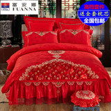 婚庆四件套结婚床上用品全棉婚房4六八十多件套大红床品绣花正品