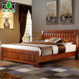 简易实木床1.0 1.2 1.35 1.5米单人床 橡木床全实木高箱储物床1.8