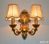 欧式灯具灯饰客厅墙壁灯铁艺复古蜡烛双头布罩壁灯古铜色酒店壁灯