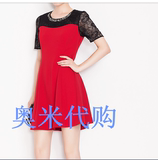 专柜正品代购夏装新款 名媛蕾丝拼接镶钻领84605611连衣裙
