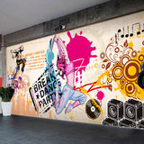 涂鸦舞蹈街舞墙纸个性欧式复古大型壁画健身室舞室纹身店背景壁纸