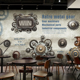 3D机械金属铁皮墙纸复古工业风酒吧网咖砖墙壁纸咖啡餐厅KTV壁画