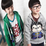 三一韩版童装秋款男童t恤儿童女童加绒卫衣开衫拉链帽外套衫3341