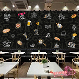个性创意粉笔手绘大型壁画黑白涂鸦壁纸咖啡馆休闲吧小吃店墙纸