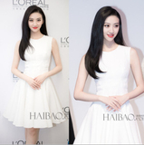 明星同款2016夏季新款白色连衣裙女韩版修身显瘦无袖中长款小白裙
