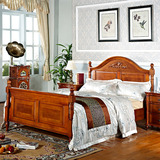 美式实木床1.8 米1.5欧式双人床橡胶木乡村雕刻卧室大床头柜组合