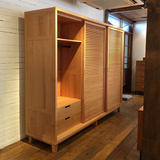 北欧宜家日式风格橡木衣柜简约中式柜现代纯实木推拉门大衣橱定制