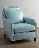 美式乡村简约时尚单人椅皮艺沙发椅 浅蓝色休闲椅单人沙发可定制
