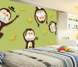 儿童房背景墙纸可爱 卧室床头卡通早教幼儿园壁纸 动物小猴子壁画