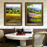 欧式手绘油画田园风景油画客厅玄关装饰画有框画 丰收麦田TY1562