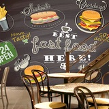 3D卡通汉堡包店披萨pizza壁纸薯条大型壁画餐厅面包店咖啡厅墙纸