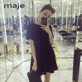 maje正品专柜代购 2016夏季新款女修身纯色小黑裙时尚短袖连衣裙