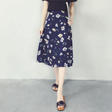 2016夏装新款韩版女装裙子系带高腰显瘦印花雪纺半身裙学生中长裙