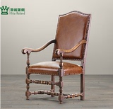 美式乡村风格法式复古实木单人沙发椅 欧式仿古做旧休闲椅扶手椅
