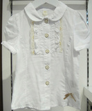 韩国可爱秀curlysue专柜正品代购夏季装女童儿童白色薄款纯棉衬衫