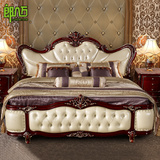郎八万 欧式双人床 美式实木真皮床 1.8米大床奢华婚床卧室家具