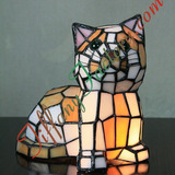 新款CC猫二彩色玻璃灯罩蒂凡尼工艺品装饰台灯手工欧式台灯