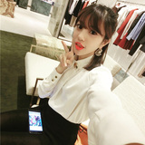 2016春夏韩版气质修身立领衬衫长袖白色雪纺衫女衬衣大圆金扣衬衫