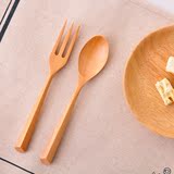 环保木质勺子叉子组合 日式创意原木咖啡勺饭勺zakka棱角荷木餐具
