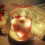 进口永生花花盒巨型玫瑰玻璃罩花盒发光音乐花盒情人节送女友礼物