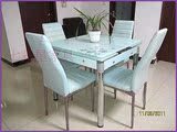 钢化玻璃餐桌椅组合 可伸缩折叠快餐饭桌特价打折圆桌子  家具