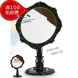 限时特价韩国进口正品桌面立式化妆镜补妆镜镜黑色旋转树脂镜圆