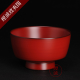日本传统手工艺品 净法寺天然漆木胎漆器 角碗(红) 茶碗 大